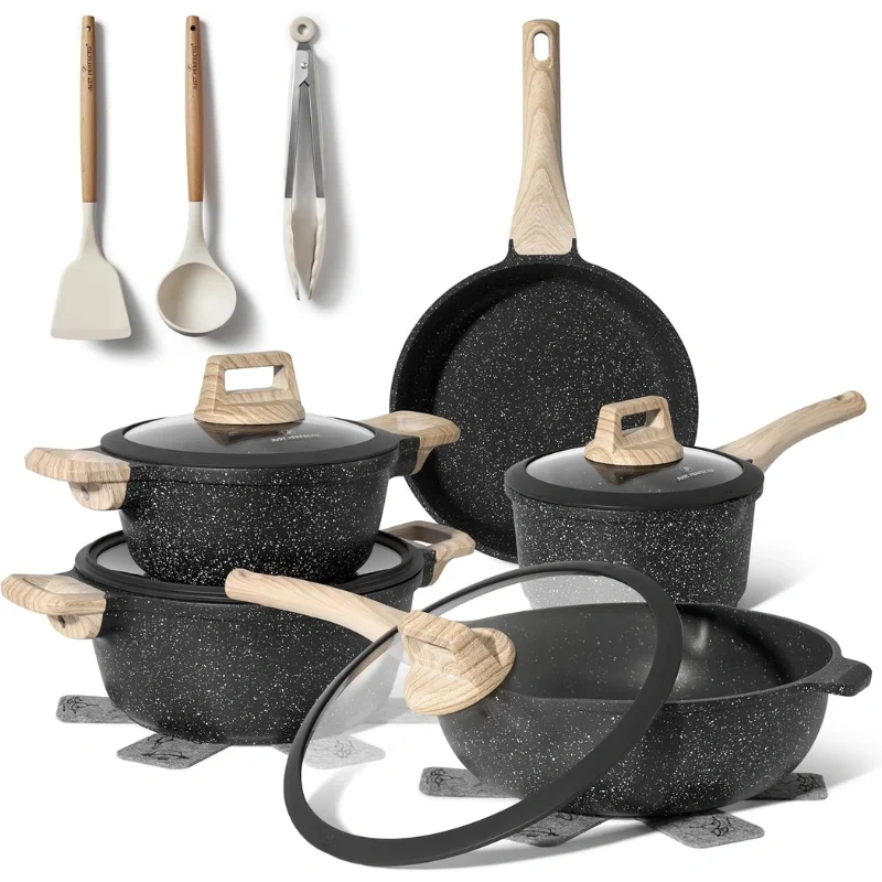 Just Perfecto JL-889 14-osaline graniitkattega potikomplekt – must