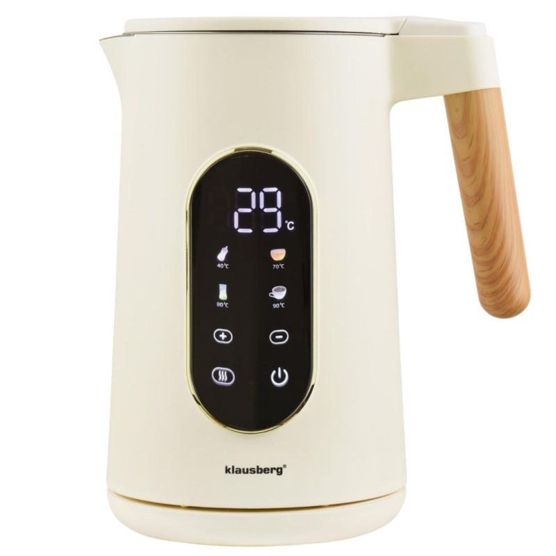 Klausberg KB-9005 – Skandinaavia stiilis digitaalne veekeetja (Valge & Puit)