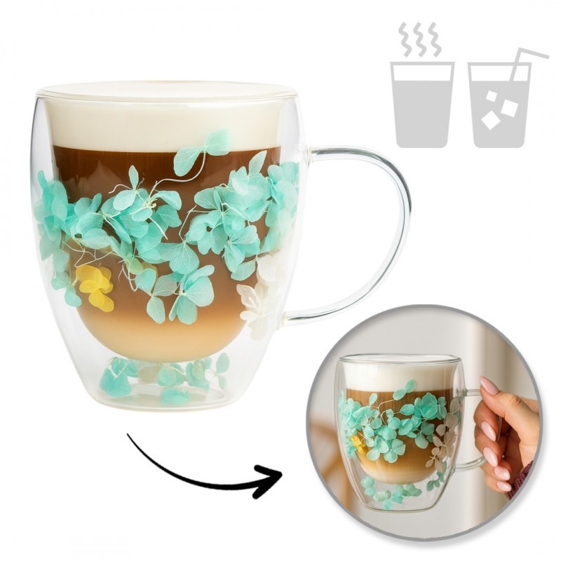 Topeltseinaga termoklaas hortensia õitega, roheline 300ml